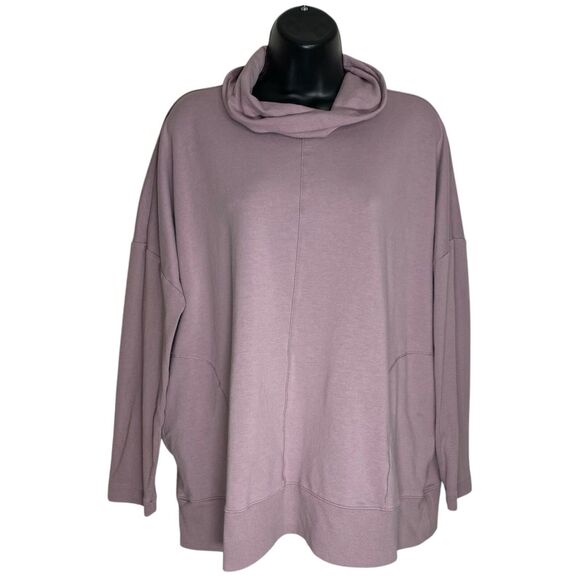 J Jill Sweatshirt Womens XL Mauve Cowl Neck Pockets Boxy Oversized Pima Cotton - Picture 1 of 12